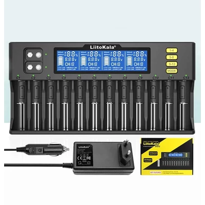 LiitoKala Lii-S12 tizenkét töltőcsatornás 18650 LCD Lithium-Ion Li-Ion akkumulátor/cella töltő