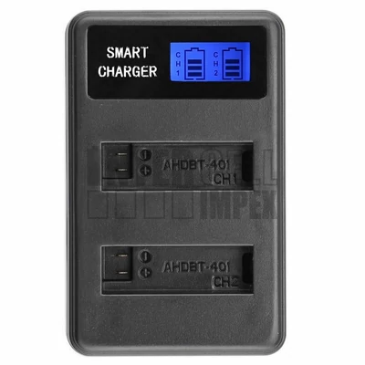 GoPro AHDBT-401 series GoPro HD Hero 4 akku/akkumulátor USB kétágyas LCD kijelzős adapter/töltő utángyártott