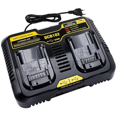Dewalt DCB102 dual dupla 12V-14.4V-18V-20V Li-ion szerszámgép akkumulátor hálózati adapter/töltő utángyártott USB funkcióval