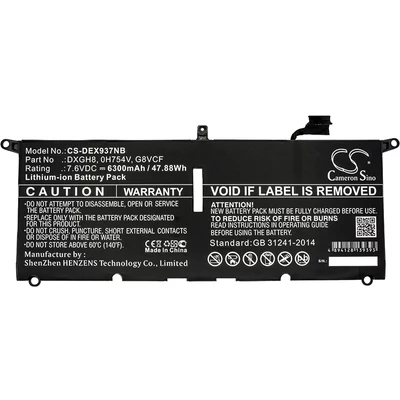 Dell DXGH8 0H754V G8VCF series XPS 13 9370 9380 Inspiron 13 3301 5390 7390 Vostro 13 5390 7.6V 6300mAh 4 cella fekete notebook/laptop akku/akkumulátor utángyártott