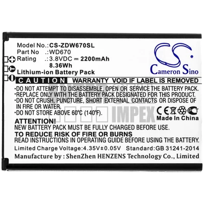 ZTE Jazz Super 4G LTE Wifi Router Hotspot MF673 WD670 3.8V 2200mAh utángyártott akku/akkumulátor