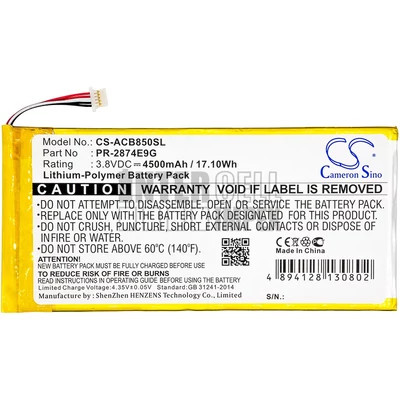 Acer Iconia One 8 B1-850 series PR-2874E9G A6001 B1-850-K35X 3.8V 4500mAh 17Wh 1 cella tablet akku/akkumulátor utángyártott