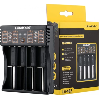 LiitoKala Lii-402 négycsatornás 18650 USB Lithium-Ion Li-Ion akkumulátor/cella töltő/adapter