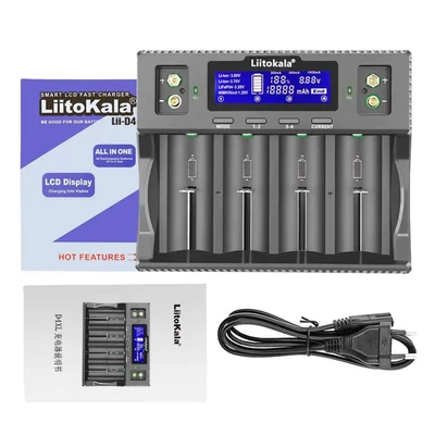 LiitoKala Lii-D4XL extra széles négycsatornás 18650 21700 26650 32700 LCD Lithium-Ion Li-Ion és 9V akkumulátor töltő