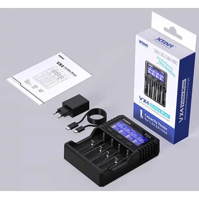 Xtar VX4 SET 18650 Lithium-Ion Li-Ion négycsatornás akkumulátor/cella töltő hálózati töltővel