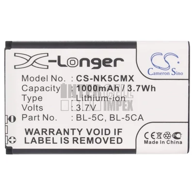 Nokia Home BL-5C BL-5CA 3.7V 1000mAh 3.70Wh Li-Ion bébiőr akkumulátor utángyártott